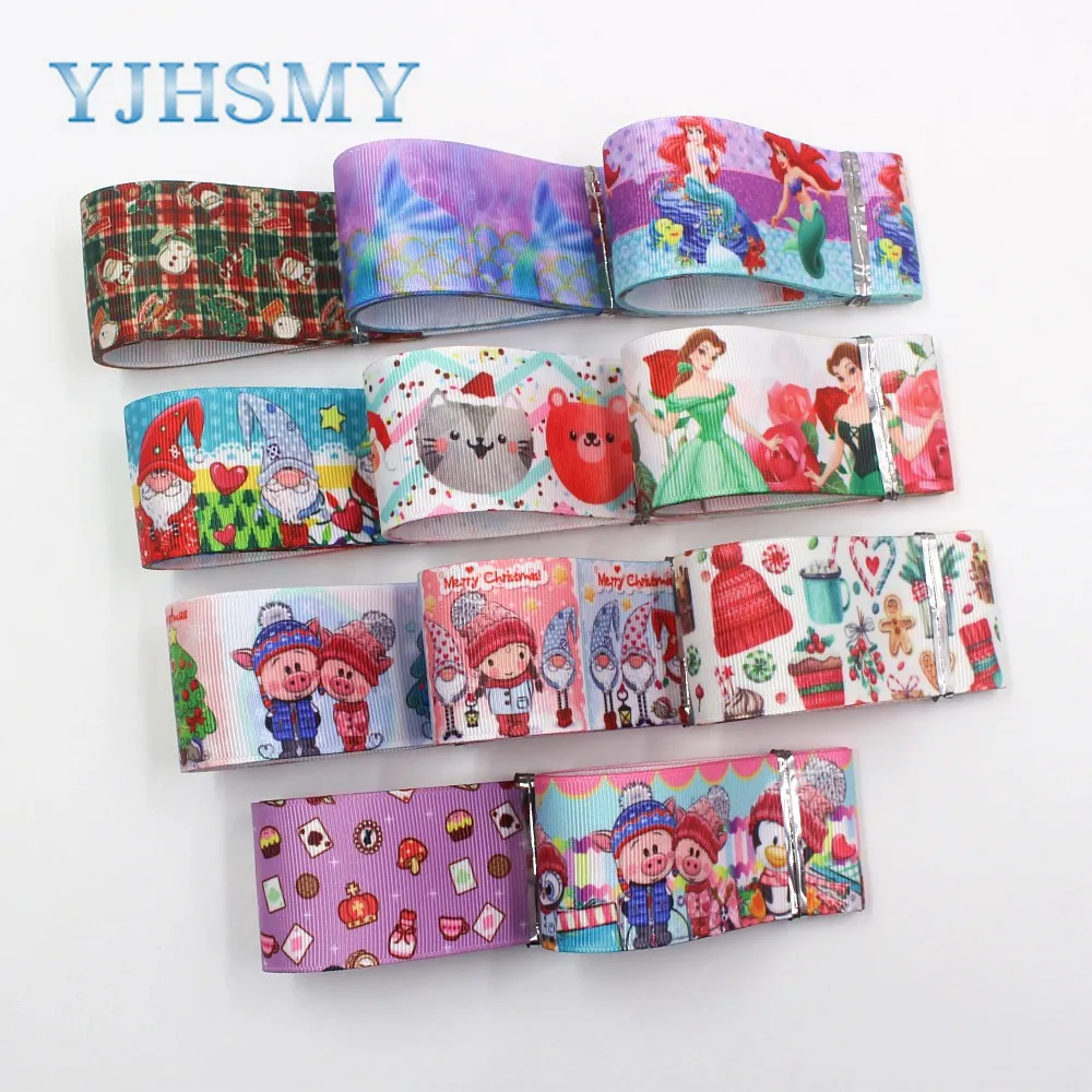 YJHSMY I 19809 1862 38 мм 10 ярдов мультфильм термопечать ленты grosgrain Бант колпачок DIY
