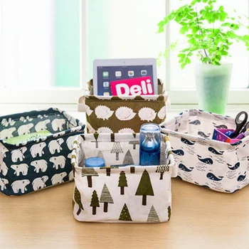 

Portable Cute Linen Desk Storage Box Holder Home Office Storage Organization Jewelry Cosmetic Stationery Organizer Case