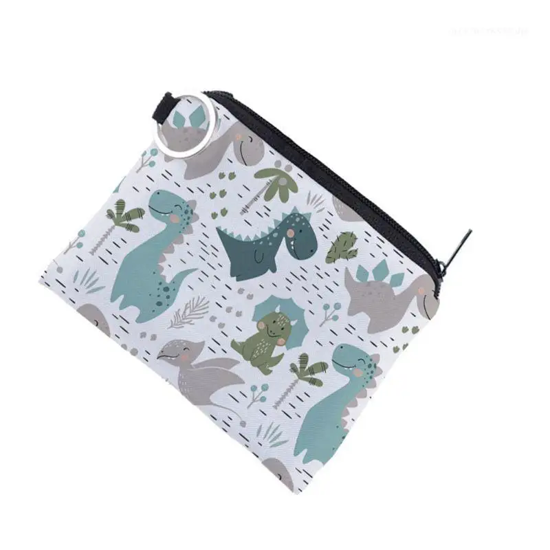Unisex Cartoon Dinosaur Pattern Coin Card Key Ring Wallet Pouch Mini Purse Zipper Small Change Bag