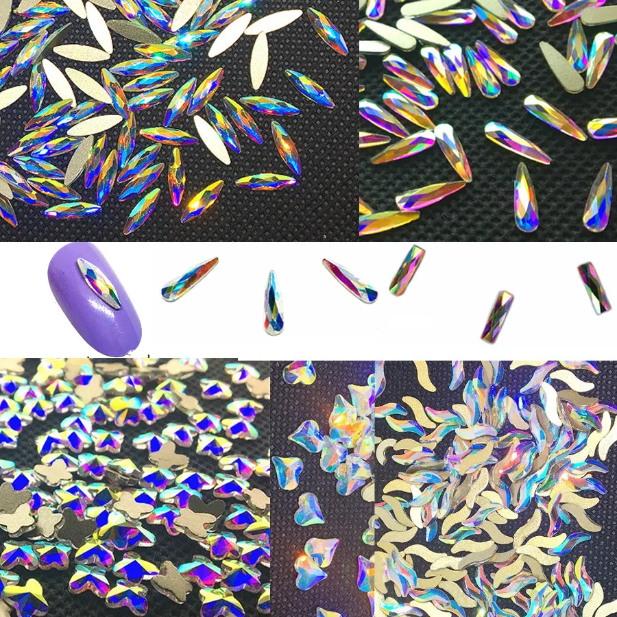 Кристалл AB 10 шт./лот 3D дизайн ногтей капли воды причудливые формы радужные
