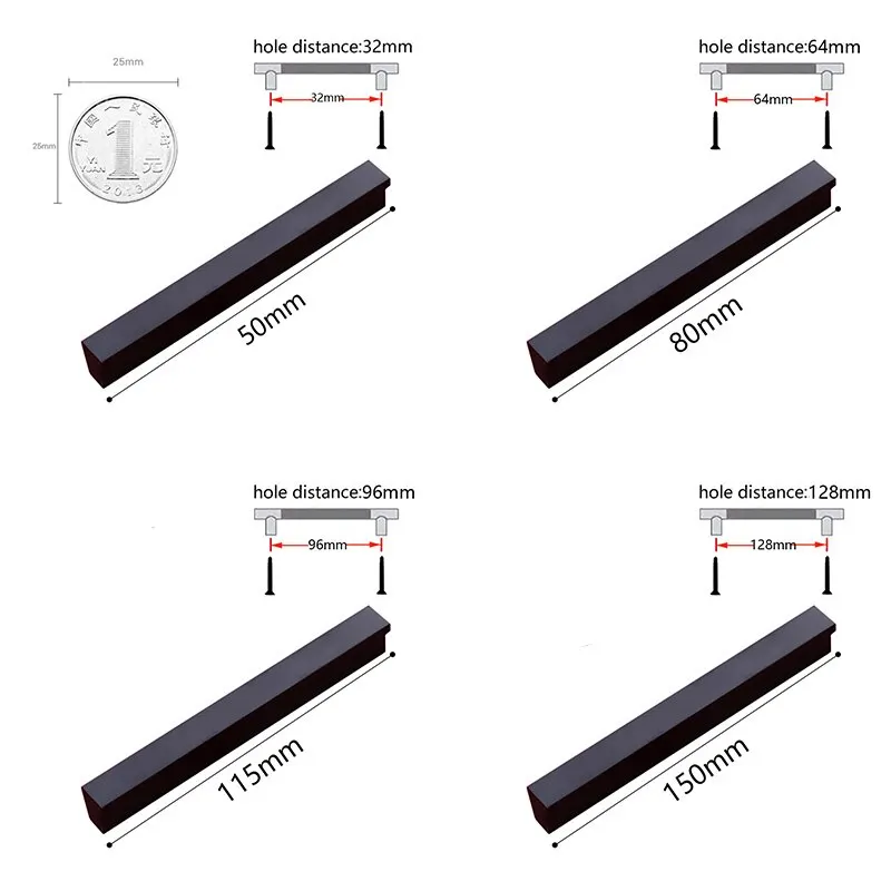 

1PC Cabinet Handle Door Pull Knob Black Drawer Pulls For Kitchen Cabinet Wardrobe Drawer Knob Furniture Hardware Multi-size New
