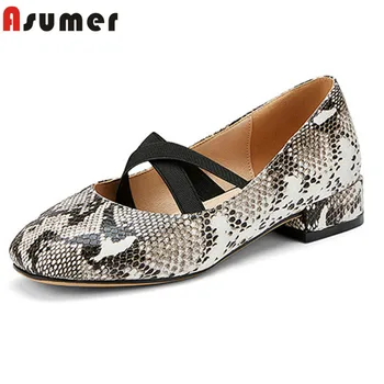 

ASUMER 2020 new arrival pumps women round toe snake sweet ballet shoes square heel comfortable casual shoes ladies big size 48