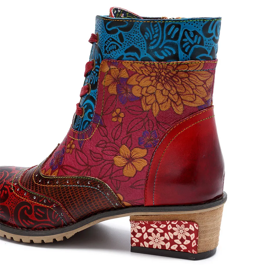 D Knight Vintage Splicing Printed Ankle Boots For Women Shoes Woman Genuine Leather Retro Block Med Heels Fall Winter Women Boot (14)