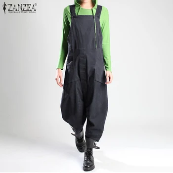 

Fashion Drop-Crotch Overalls ZANZEA Casual Long Harem Romper Women Solid Straps Jumpsuits Dungarees Cargo Playsuits Turnip Pants