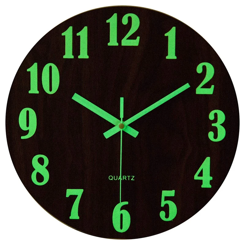 12 Inch Night Light Function Wooden Wall Clock Vintage Rustic Country Tuscan Style For Kitchen Office Home Silent & Non-Ticking