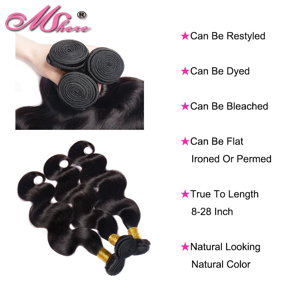 Mshere Brazilian hair body wave hair weave hair strands Natural Color 100% human hair weave 3/4 pieces Non Remy Hair Extensions Mshere Brazilian hair body wave hair weave hair strands Natural Color 100% human hair weave 3/4 pieces Non Remy Hair Extensions