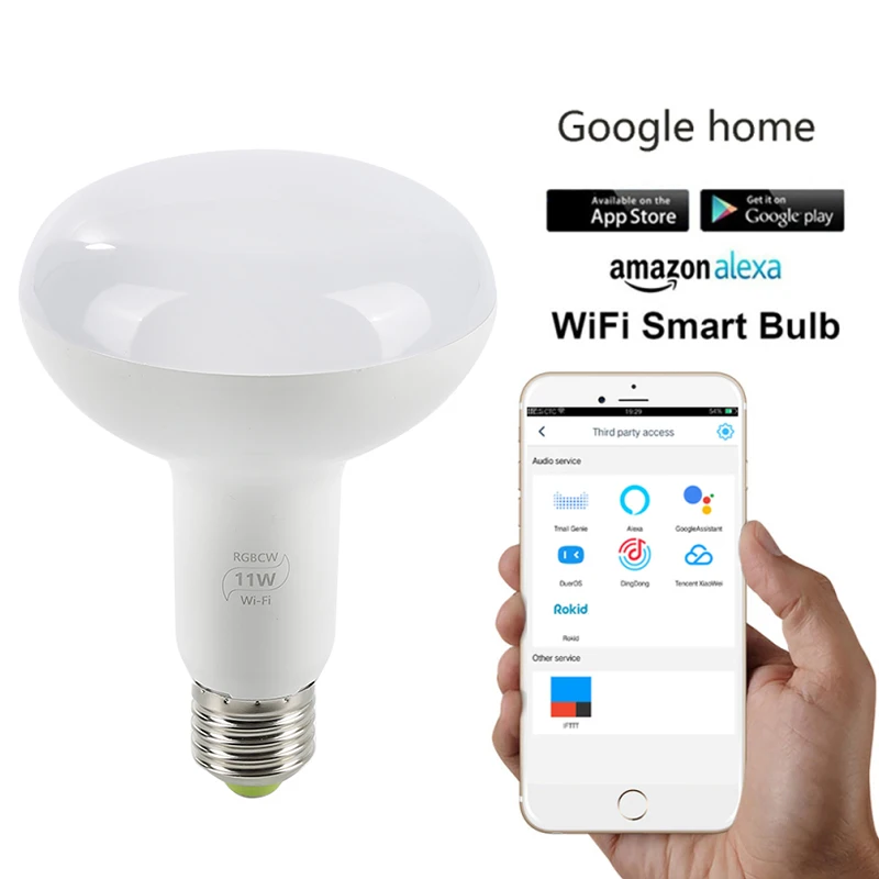 11W RGB WiFi Smart Light Bulb, Dimmable, Multicolor, Wake-Up Lights, No Hub Required, Compatible with Alexa and Google Assistant