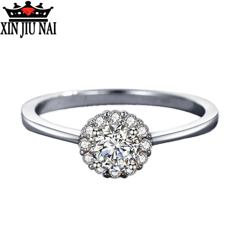 

Luxury Engagement Wedding For Women Round Cut Created Jewelry Female Solid 925 Sterling Silver Rings Presents