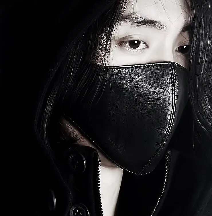 Men Women's windproof waterproof natural sheepskin leather mask lady's cotton lining genuine leather punk mouth-muffle R2718