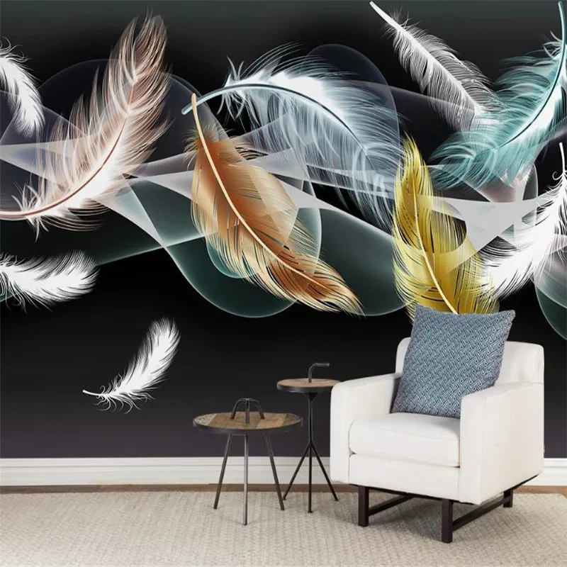 

Milofi Custom 3D hand-painted Nordic modern light luxury feather abstract smoke TV sofa background wallpaper mural