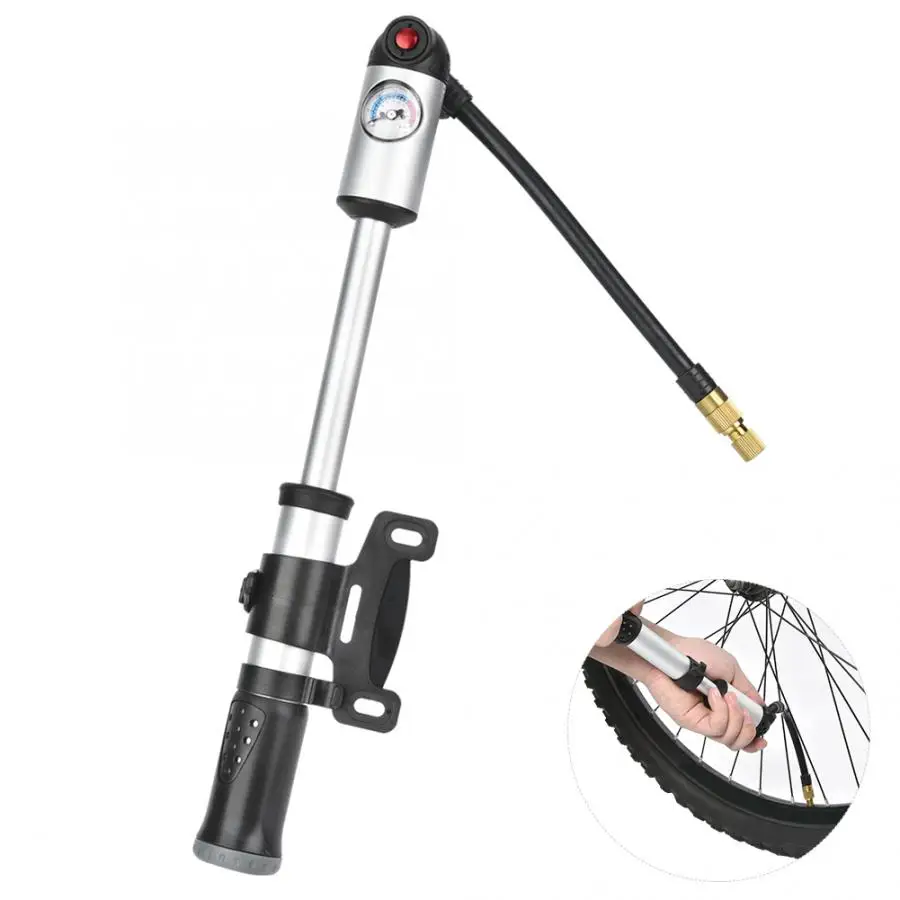 High Pressure 300 PSI Hand Air Pump Hose Gauge Cycling Tire Inflator for Schrader/Presta Valve Fork Mini | Спорт и развлечения