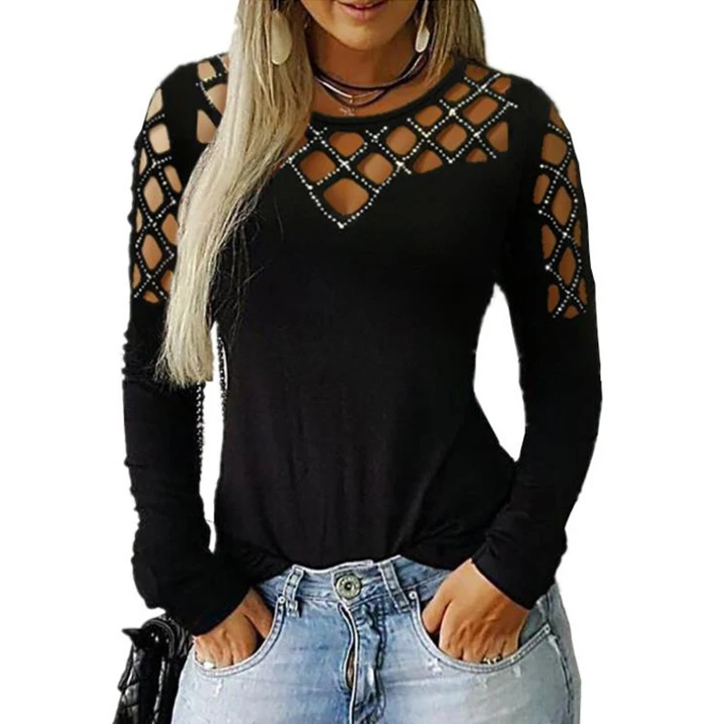 Hollow Out Blouse Long Sleeve Womens Tops 2019 New Spring Autumn Tee Shirt Women Korean Style Cotton Plus Size | Женская одежда