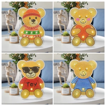 

New Arrival 5D Full Drill Diamond Painting LED Lamp Light Bear Mosaic Embroidery Cross Stitch Kit Home Decoration Gift