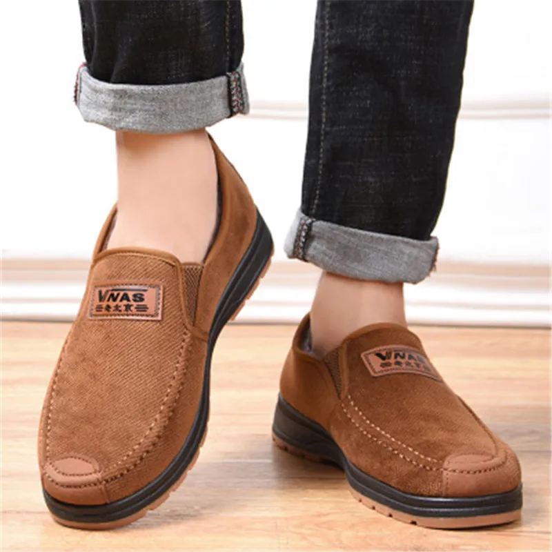

Fashion Winter Men's Canvas Cotton Shoes Middle-aged Father Plus Velvet Thick Warm Shoes Black Brown Casual Non-slip Cloth shoes
