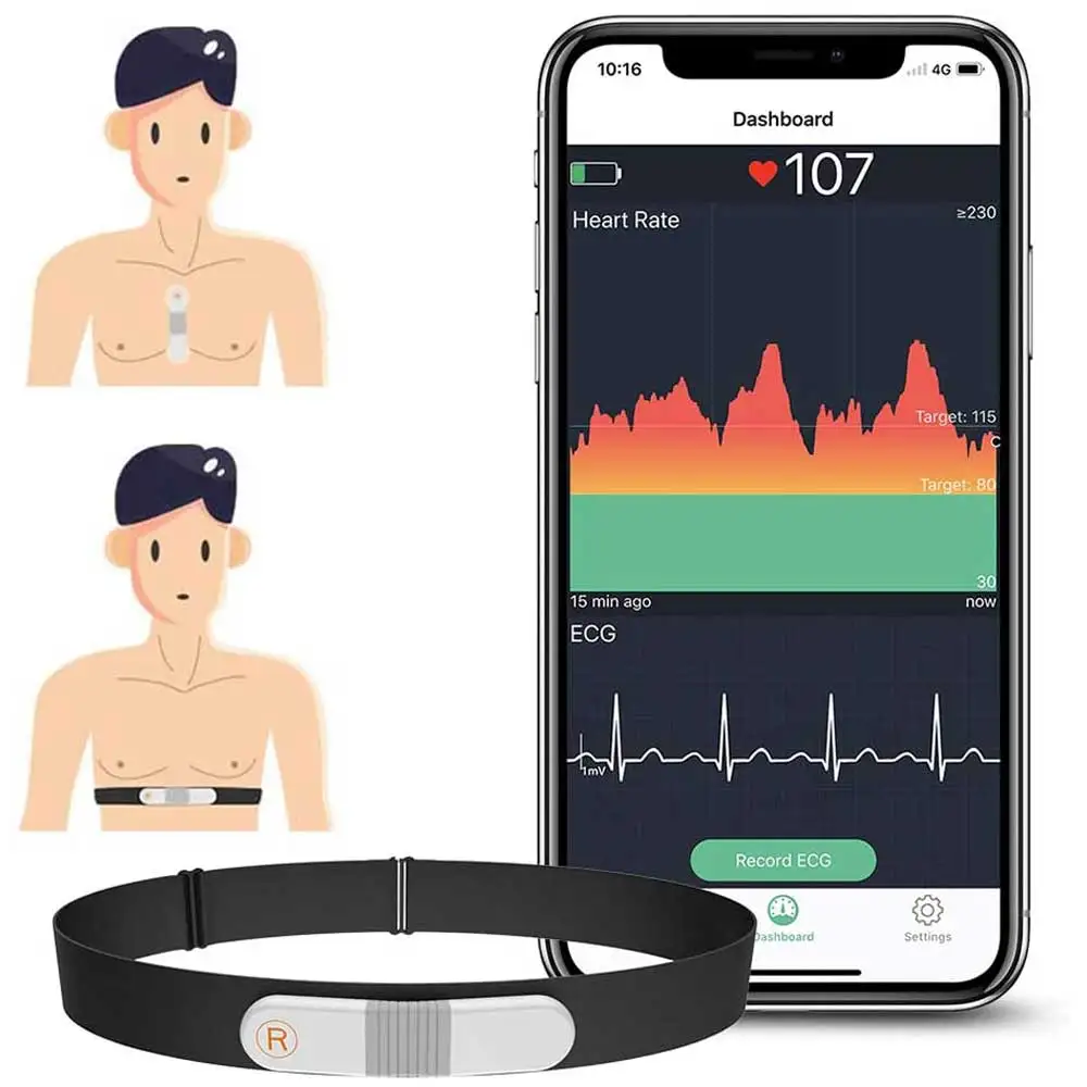 24-Hours Bluetooth Heart Rate Monitor With ECG EKG Chest Strap Portable Sensor with Vibration Alarm Support ANT+ | Красота и здоровье