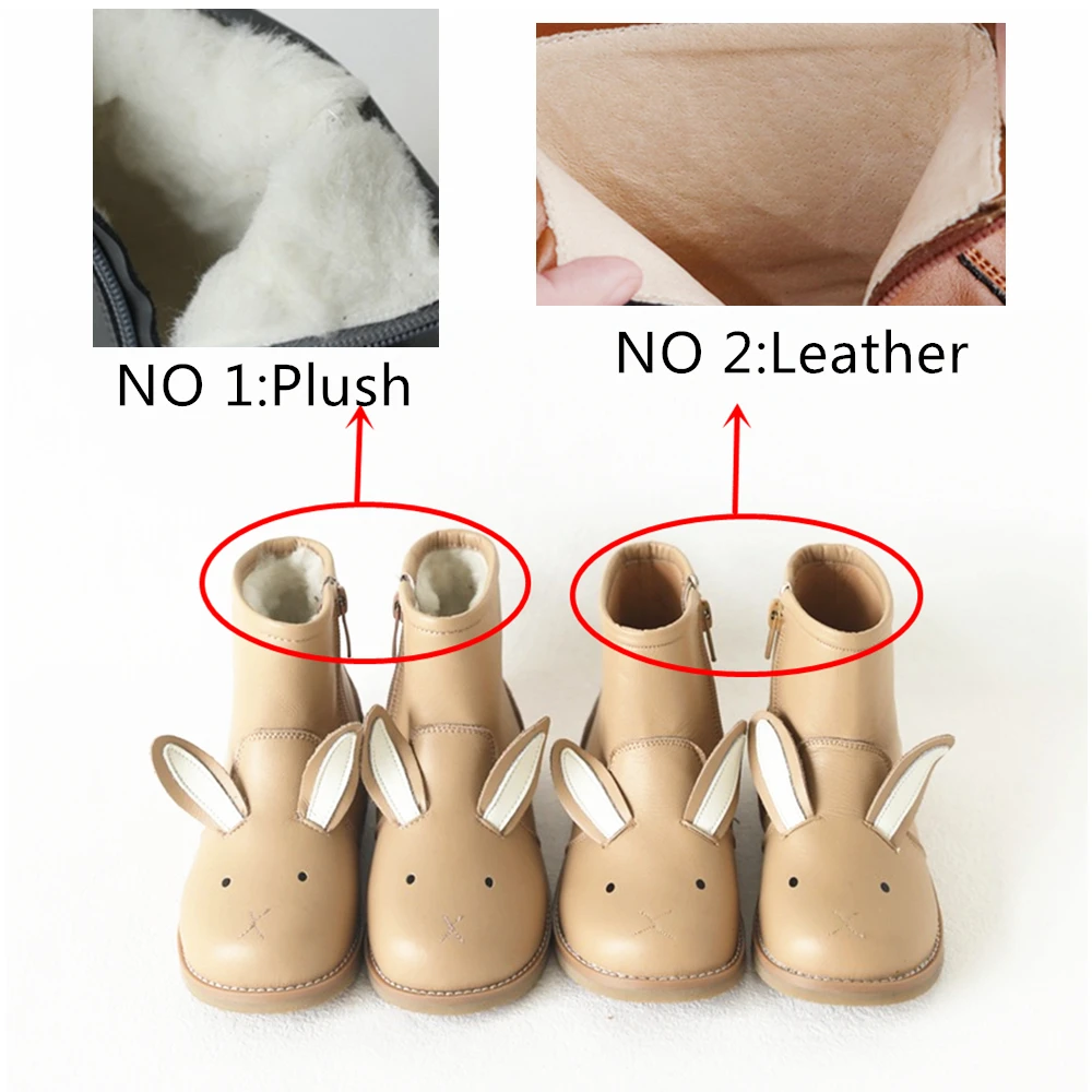 Autumn Winter Genuine Leather Children's Shoes Warm Lambswool Cartoon Bunny Baby Girls Ankle Boots Cowhide Boys Snow Boots 4