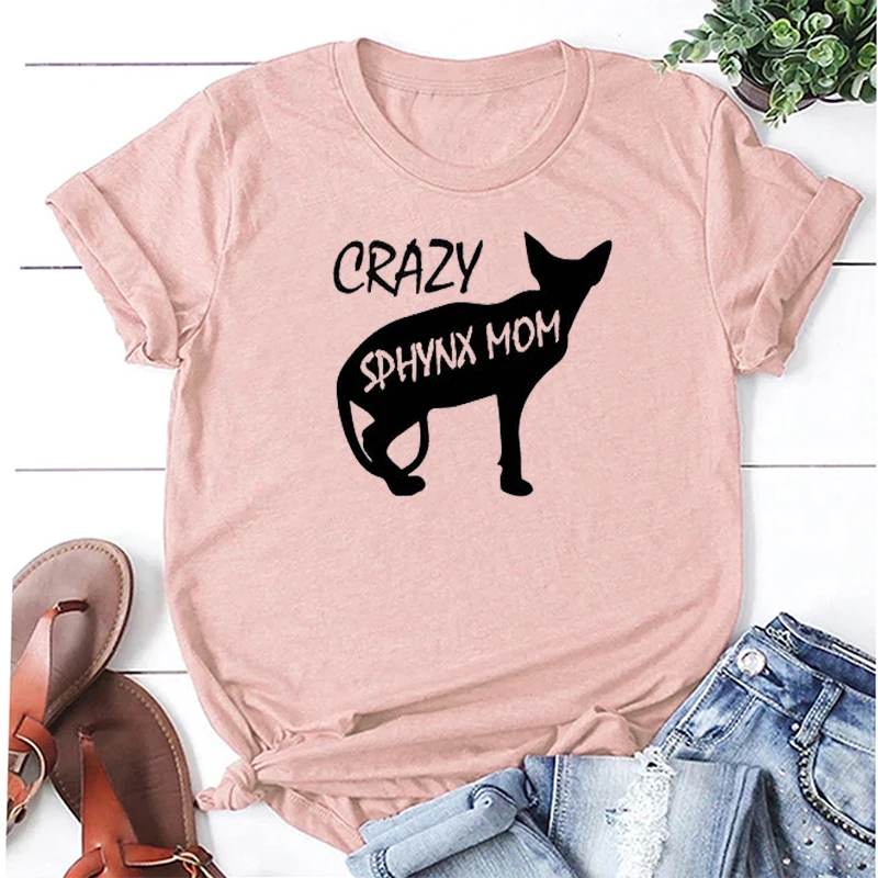 Crazy Sphynx Cat мама мамочка мама женский короткий рукав Топ Tees90s Хлопок Забавный буквенный принт графическая футболка с круглым вырезом Прямая поставка - Цвет: nude