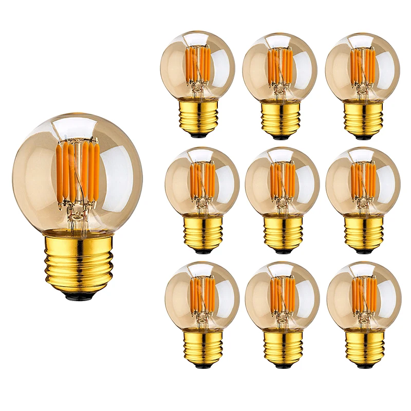 Vintage LED Filament Light Bulb E27 3W 2200K Edison G40 Mini Globe Lamp Gold Tint Dimmable Led Bulb Round Ball String Light Belt