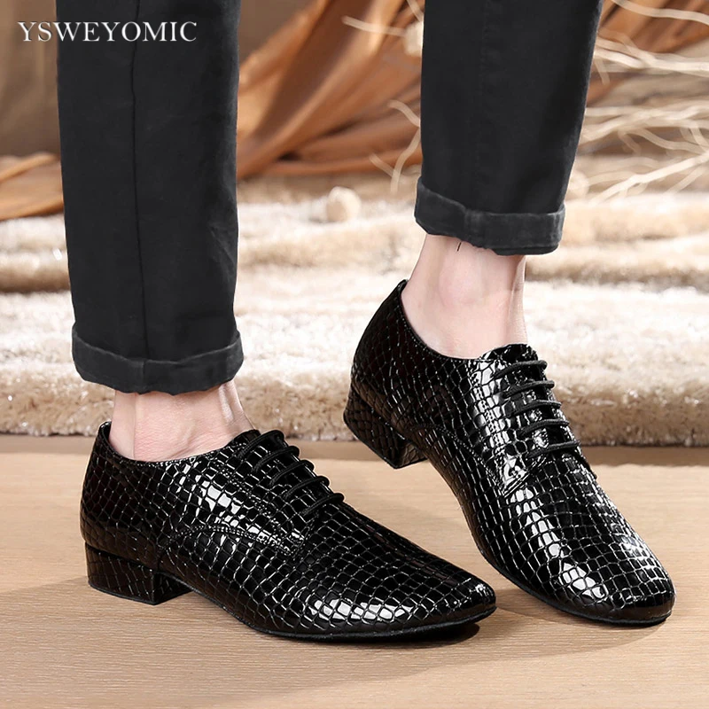 Modern Dance Shoes Crocodile texture PU Black Soft Bottom Ballroom Dance Competition Shoes 2.5/4.5cm For Men