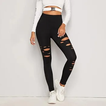 

Female Sports Plus Size Womens Sexy Leggings Trousers Fashion Sport Hole Casual Training Cropped Solid Color Pantspants #YJ