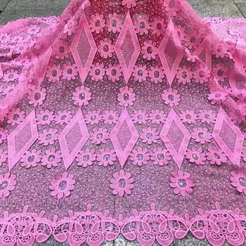 

2019 Latest French Nigerian Lace Fabric High Quality Tulle African Lace Fabric Wedding 3 d flowers Sequins French Tulle Lace