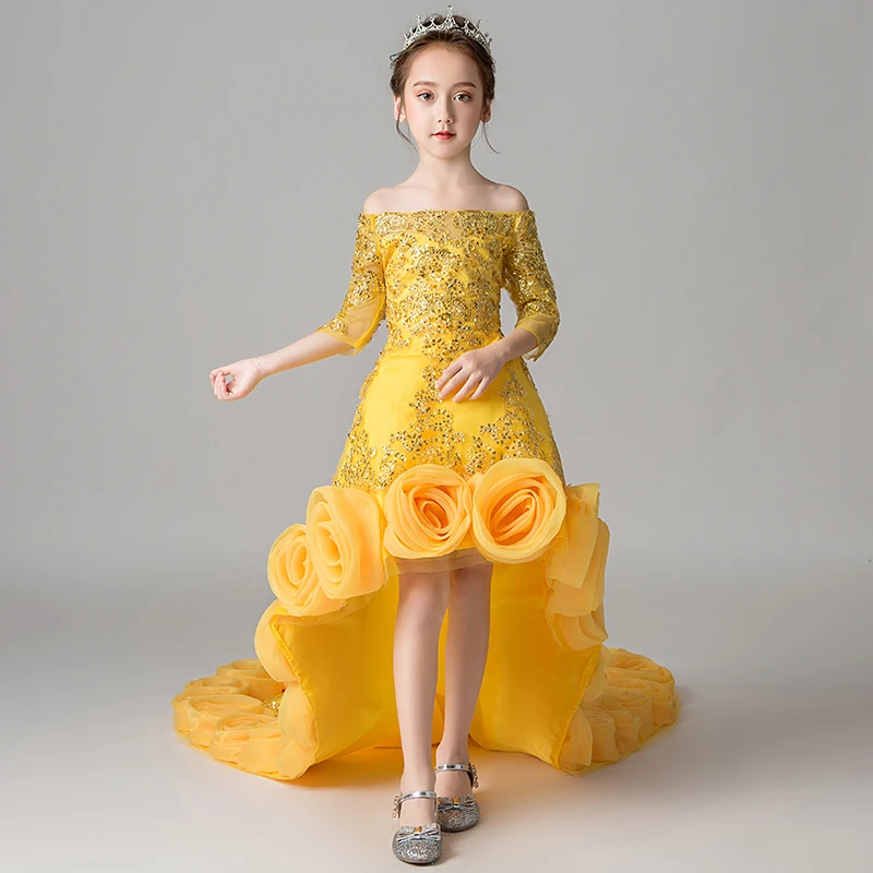 little girl yellow pageant dresses