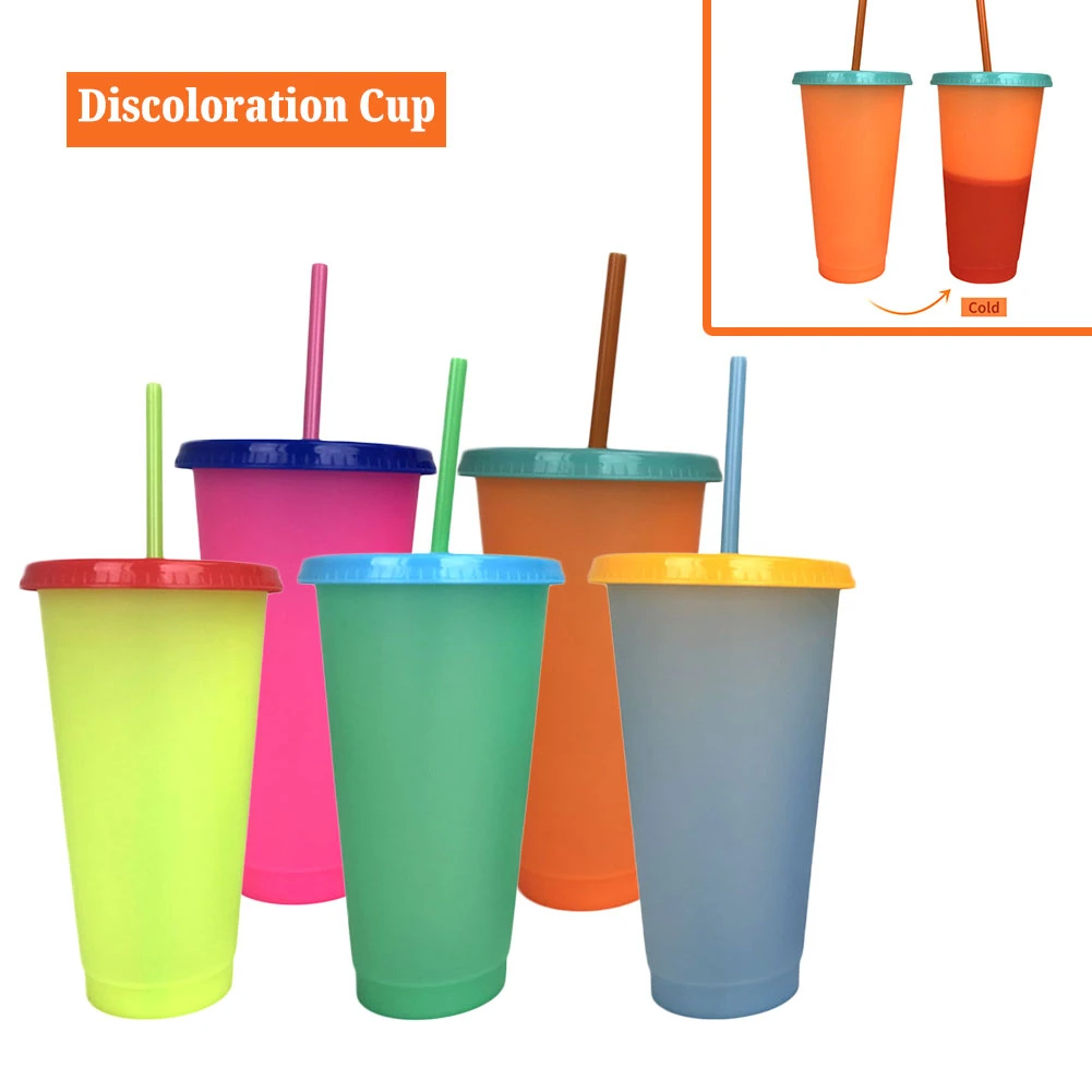 5pcs 700ml Plastic Temperature Change Color Cups Colorful Cold Water