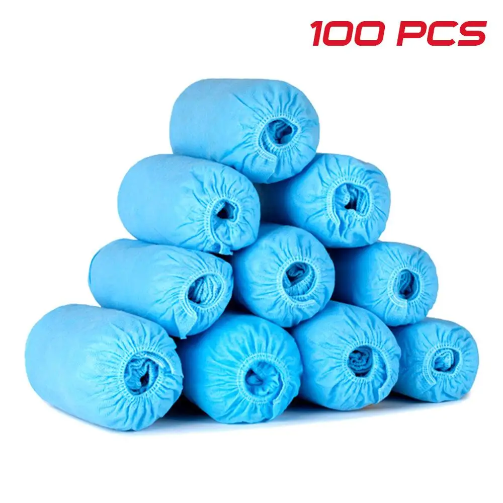 

100pcs Disposable Shoes Covers Non Slip Non-Woven Boot Cover For House Cleaning Nursing Blue Household Necessities