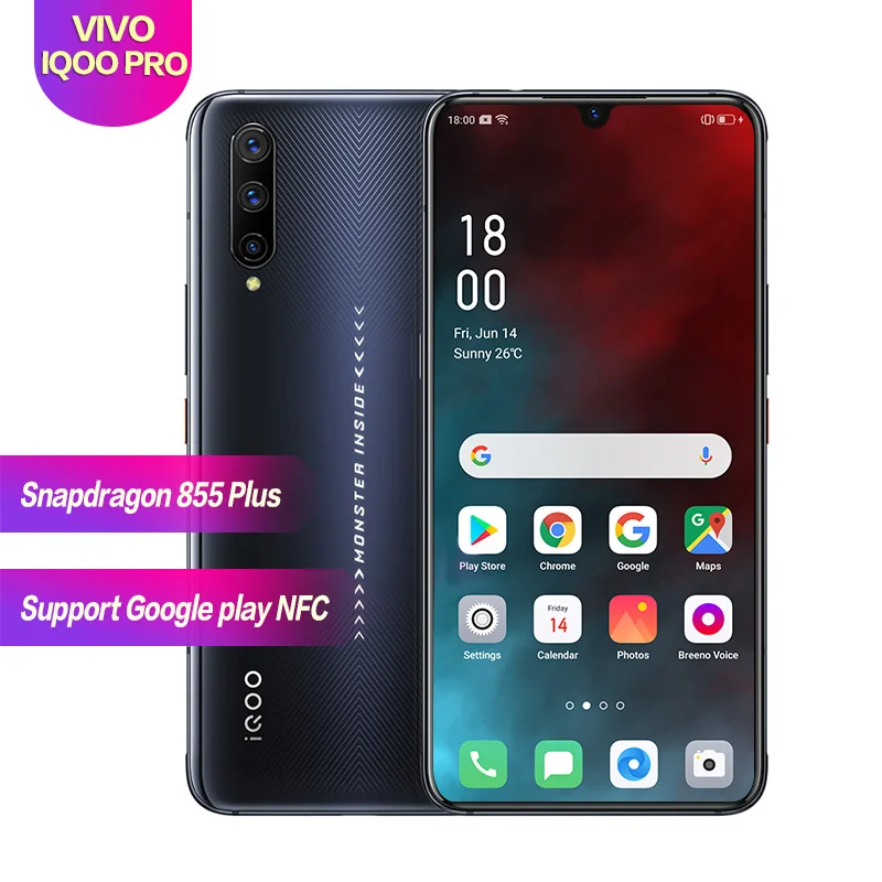 

Vivo IQOO pro 4G 6.41"Snapdragon 855 Plus Super AMOLED Support NFC 4500mAh 1080*2340 flash charging 4cameras Face+Fingerprint ID