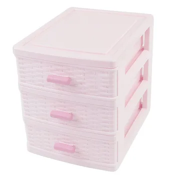 

Plastic Drawer Designed 3 Compartment Jewelry Storage Box Pink