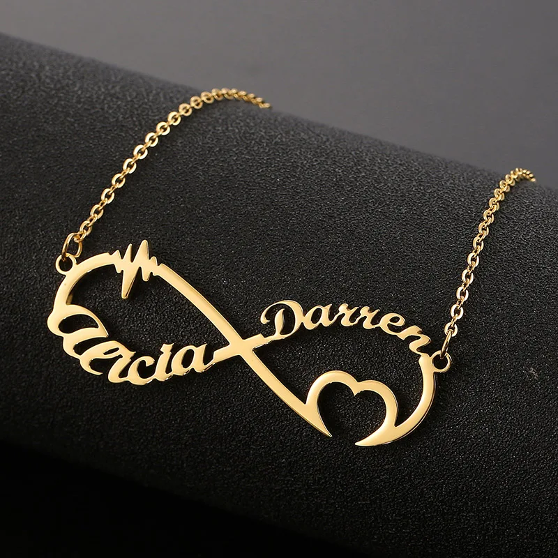 Personalized Nameplate Necklace Double Names Custom Letter Necklace hand Heart Shape Women Jewelry Gift for Couple Best Friend