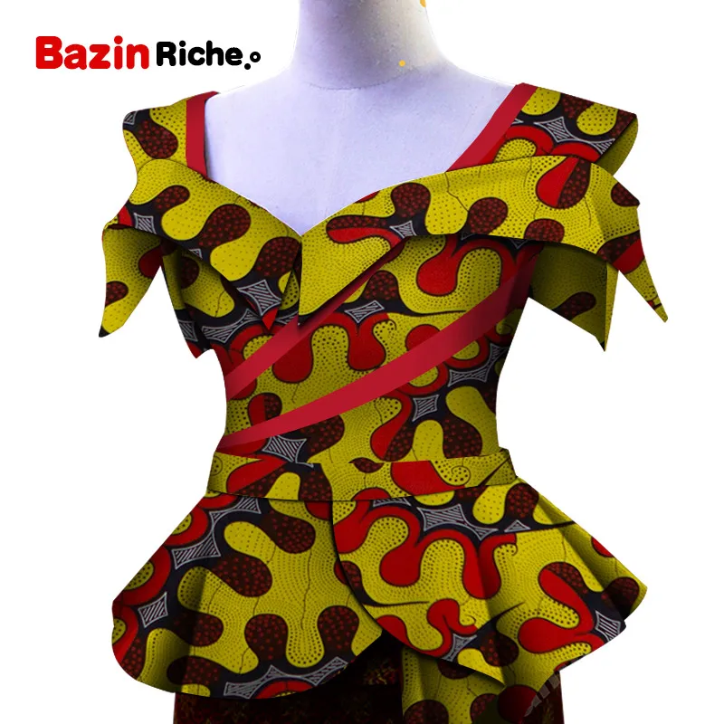 Африканская одежда для женщин Анкара хлопок печати рубашка Slim Fit Одежда для клуба, для вечеринки женская блузка африканская одежда для женщин WY5214