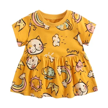 

Newborn Baby Dress Summer Kids Short Sleeve Cartoon Cat Print Dress New Children Girls Casual Cute Dresses 0-3y Clothes #LR3