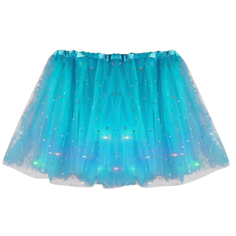 Women Star Sequins Mesh Skirt Pleated Tulle Princess Skirts With LED Small Bulb Female Korean Style Streetwear sexy tutu skirt