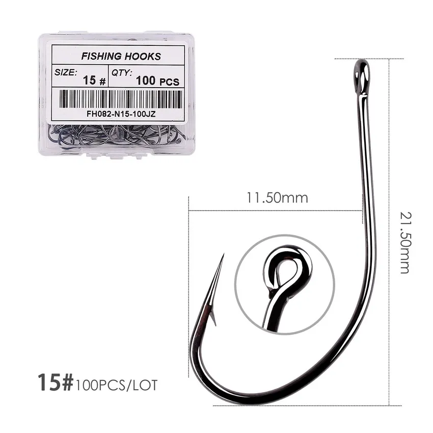 100 / 30 pcs High Carbon Steel Fishhooks barbed Fishing Hook Lake River Ocean Fishhook Japan Jig Barbed Fishing Hooks - Color: Size 15 - 100pcs