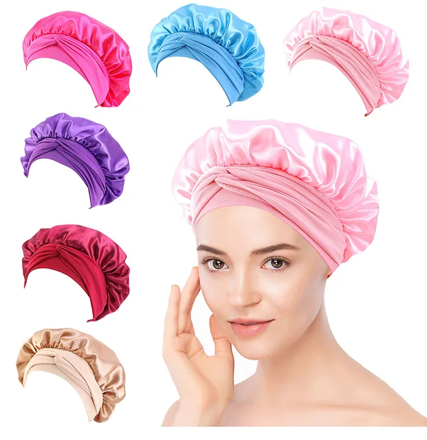 Grand Bonnet De Nuit En Satin De Soie, Long Bonnet Avec Bandeau De Cravate,  Enveloppe De Bord Pour Femmes, Cheveux Bouclés Tressés, Nouvelle Collection  - Bonnets Femme - AliExpress