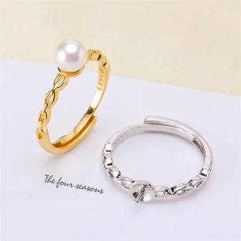 

Trendy style 925 Silver Pearl Ring Finger Ring Adjustable Resizable Ring Findings and Component Jewelry Part Fitting Accessorie