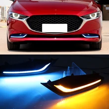 Автомобильный мигающий 1 пара DRL Светодиодный дневной ходовой светильник для вождения автомобиля, противотуманная фара с желтым указателем поворота для Mazda 3 Axela