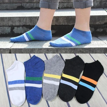 

5Pairs/lot Fashion Stripe Men's Socks Cotton Short Socks Boys Casual Sport Socks Ankle Invisible Chaussette Homme