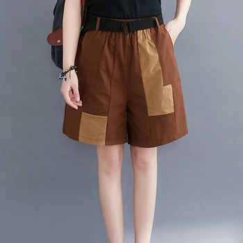 

Womens Shorts Knee Length Cargo Wide Leg Patchwork Big Loose Elastic Waist for Spring Summer BO17251518
