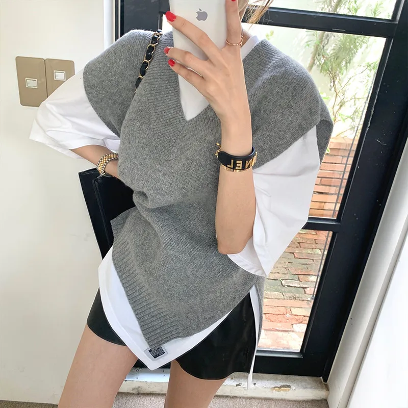

Ins Hot Winter Cardigans Elegant Simple Solid Fashion Vintage Sweater Vest Elegant All-match Sweater Vest 2020 New Arrivals