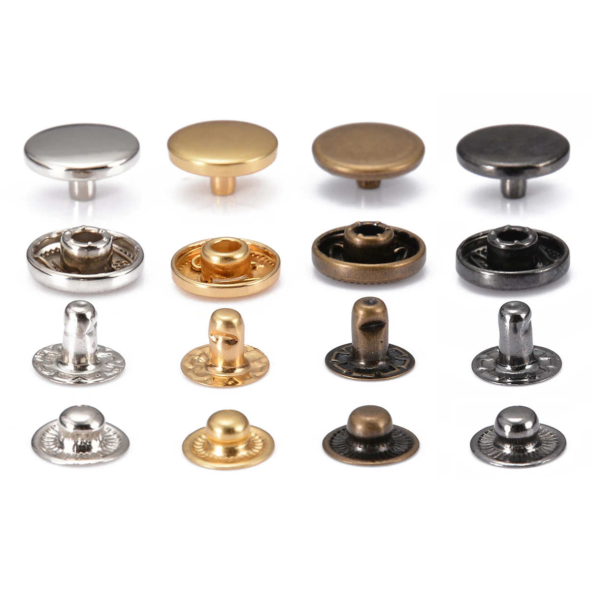 40pcs/kit Metal Rivet Snap Fasteners Kit Multi Snaps Buttons Cap Stud DIY Press Studs Leather Craft Fixing  Tools Accessories