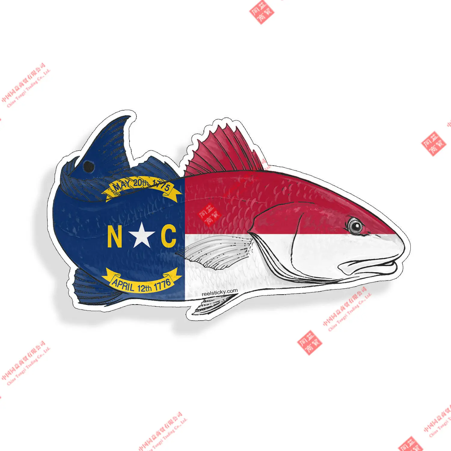 

North Carolina NC State Flag Red Fish Sticker Cup Laptop Car Window Bumper Decal Racing Motorcycle Helmet Stickers