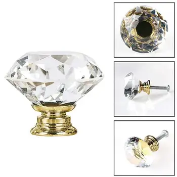 30mm Diamond Shape Design Crystal Glass Knobs Cupboard Kitchen Knobs Hardware Furniture Handles Drawer Handle Cabinet Pulls V2F2