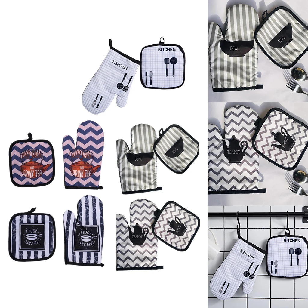 2pcs Oven Gloves Pot Holder Set Heat Resistant Quilted Mitts Cooking baking