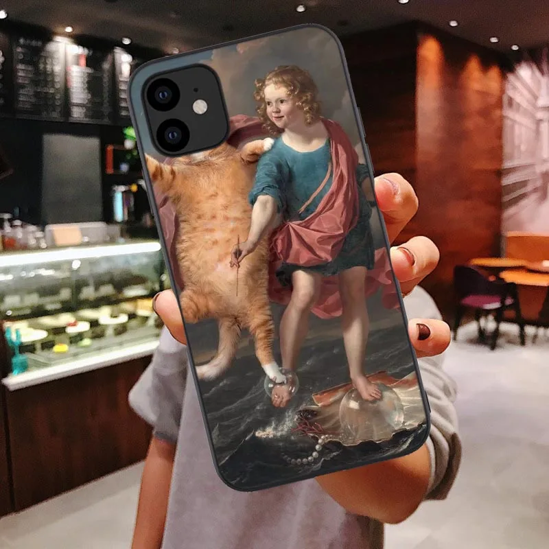 Забавный мягкий чехол Leonardo da Vinci Mona Lisa Pat Cat для iphone 11 Pro MAX для iphone X XR Xs Max 6 6S 7 8 Plus