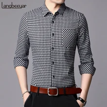 Новинка осени, модные брендовые дизайнерские рубашки для мужчин, клетчатая облегающая уличная одежда с длинным рукавом, клетчатая повседневная мужская одежда