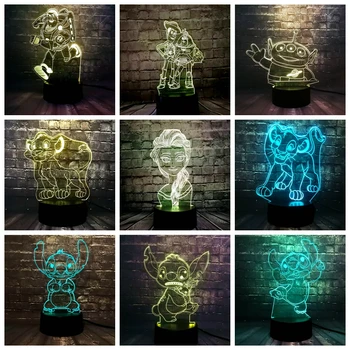 

Drop ship Cartoon 3D visual LED stitch simbal Elsa princess USB Change Decor Baby Night Light Girl Room Mood Lava Holiday Toy
