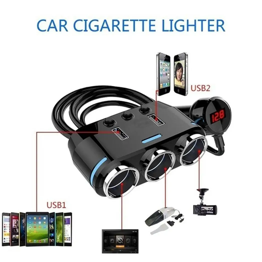 Двойной USB порт 3 Way Авто мобильный телефон планшет прикуриватель 100 Вт розетка для дома, повседневный разветвитель зарядное устройство