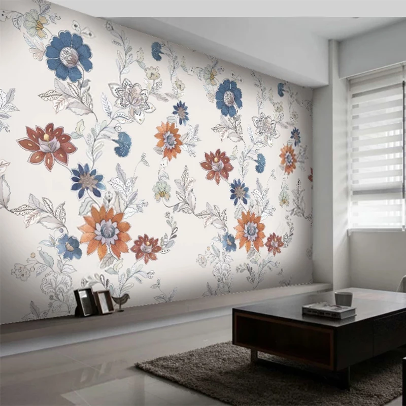 

European Style Hand-Painted Oil Painting 3D Wallpaper Simple Flowers Seamless Mosaic Background Murals For Living Room Bedroom